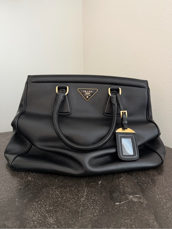 Prada Handbags - Prada Black Saffiano Satchel Handbag with Gold Hardware - Pre-Loved
